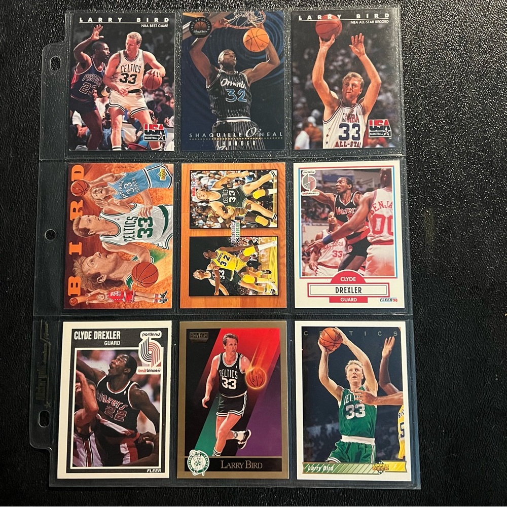 VINTAGE NBA Basketball Sheet of‎ 9 Cards Larry Bird Shaq Drexler Hardaway